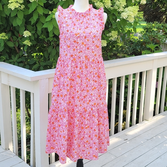 J Crew Tiered Ruffle Midi Dress Orange Red Floral - Picture 11 of 11